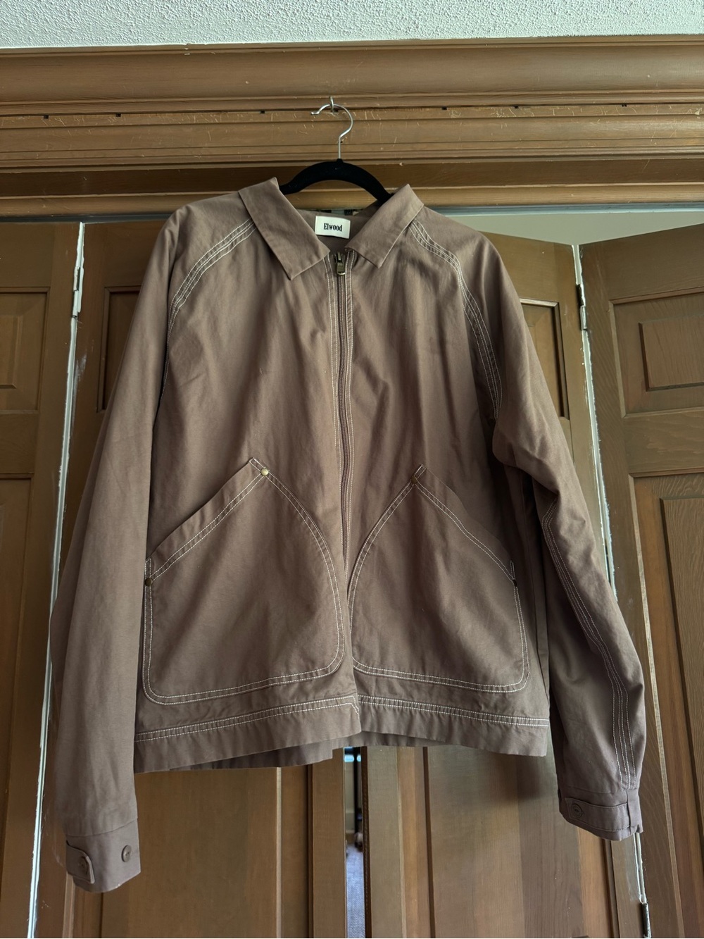 Elwood Men's Brown Lightweight Shirt Jacket with Yellow & Red Logo - Picture 2 of 6